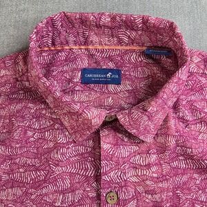 Caribbean Joe Button Down Shirt Mens Large Magenta Excellent Abstract Print